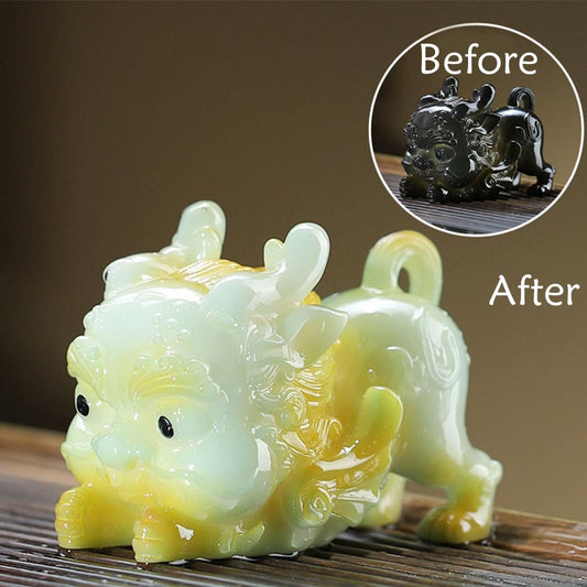 Color Changing PiXiu Tea Pet – Before-after comparison black to color-changed PiXiu