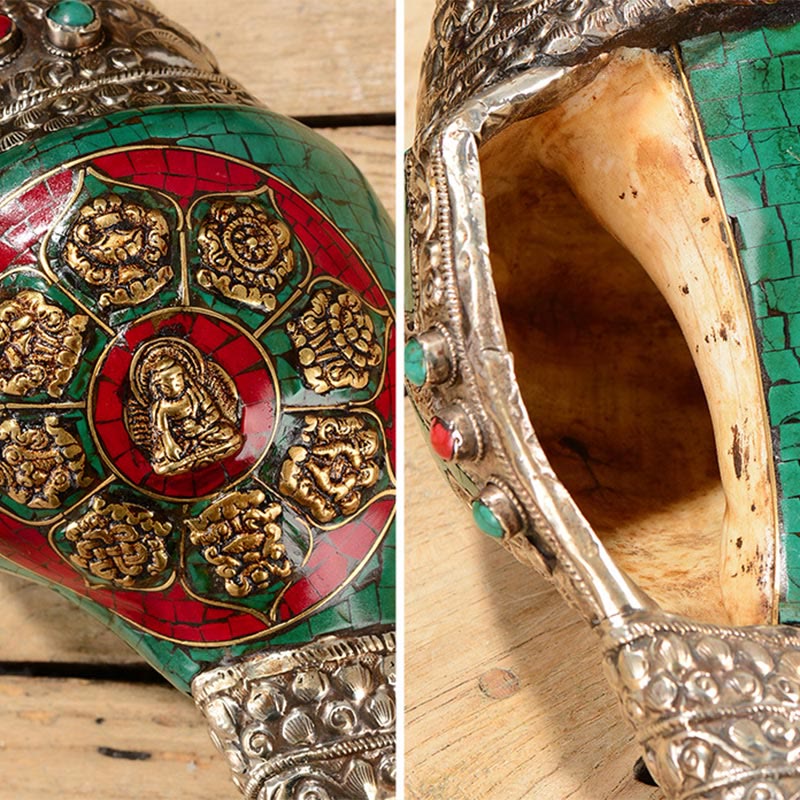 Double Dorje Shankha Conch – conch apex crowned with miniature dorje finial, unified symbol design