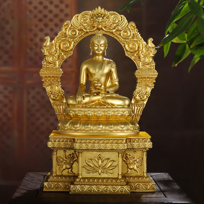 Shakyamuni Amitabha Medicine Buddha Copper Statue Decor – copper patina robe folds, lost-wax casting finish