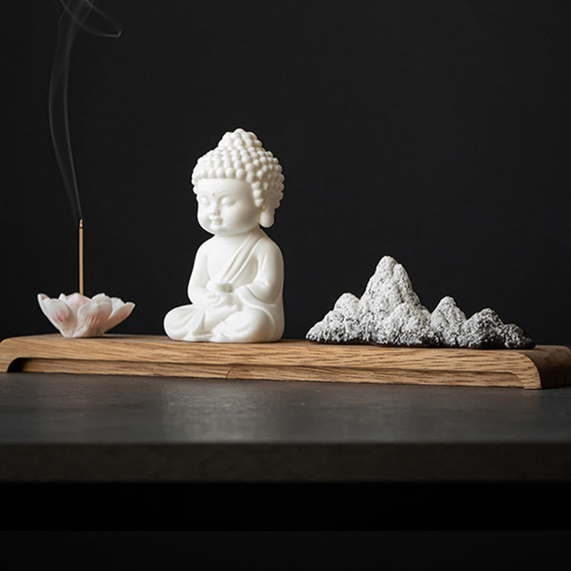 Buddha Incense Burner – side angle, ceramic and wood construction