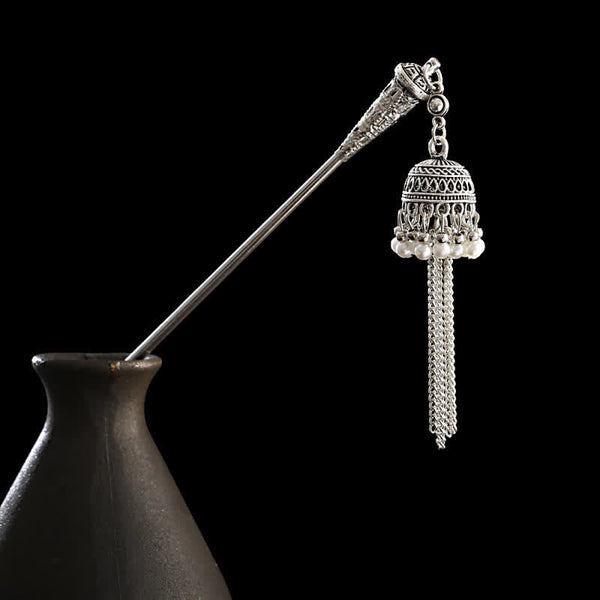 Bell variant cylindrical bell with pearl rim and chain tassel