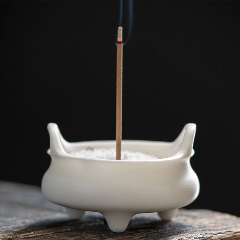 Dragon Ceramic Incense Burner – three-footed censer on black tray with clay teapot, zen, harmonious