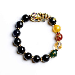 Color-Changing PiXiu Obsidian Five Elements Bracelet – top view showing five elements beads circle layout, obsidian bracelet