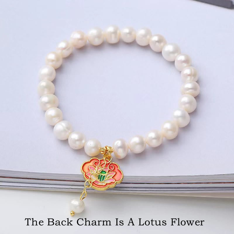 Pearl Lotus Koi Bracelet – Lotus flower bead detail, handmade pearl wrist bracelet