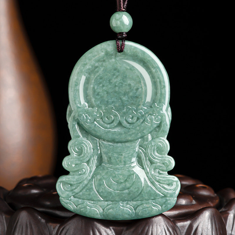 Avalokitesvara Jade Necklace Four-Armed Amulet Blessing 45cm – prayer wheel detail amulet, Tibetan Buddhist necklace