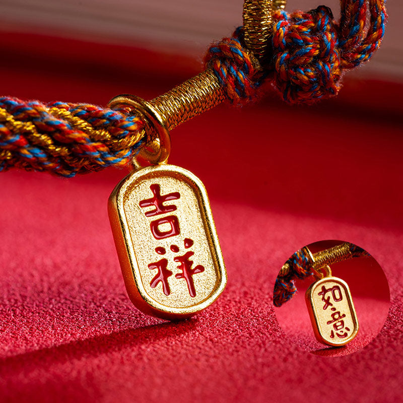 Multicolored Tibetan Om Mani Padme Hum Ruyi Braided Bracelet – Macro Ruyi pendant on red, lucky bracelet