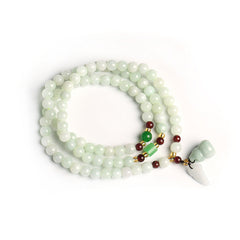 Jade Pixiu Maitreya Buddha Abundance Bracelet – Coiled triple-wrap jade bracelet on white, luck charm