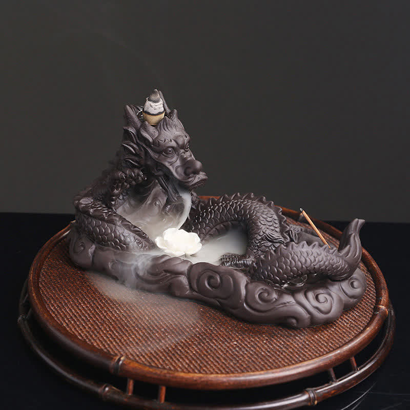 Dragon Head Close-up - burning cone on head, zisha clay texture, detailed horns