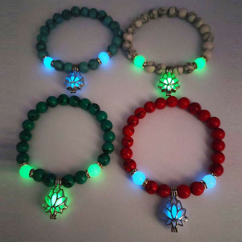 Pulsera de protección de loto con turquesa tibetana luminiscente