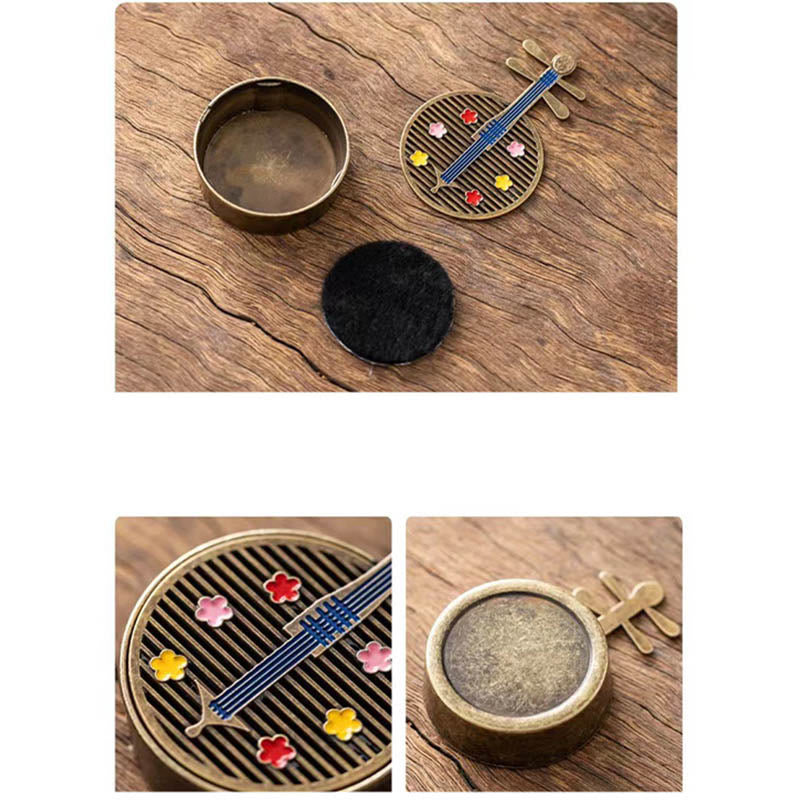 Copper Incense Burner Set – pipa burner disassembled view with lid, base and floral close-up