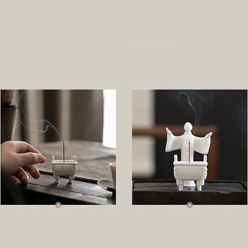 Dragon Ceramic Incense Burner – miniature fangding front view with measurements, 4.3cm, compact