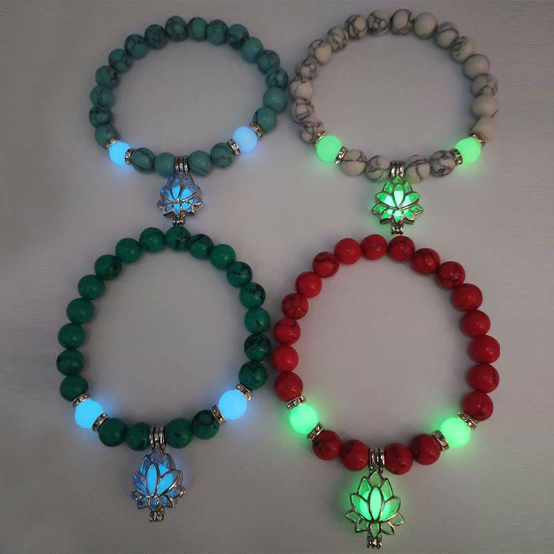Pulsera de protección de loto con turquesa tibetana luminiscente