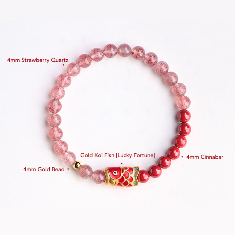 Strawberry Quartz Koi Bracelet – packaging shot showing branded box and protective wrapping