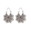 Tibetan Copper Lotus Engraving Drop Earrings – Pair of oxidized copper mandala earrings with layered floral openwork design and shepherd's hook closures on white background