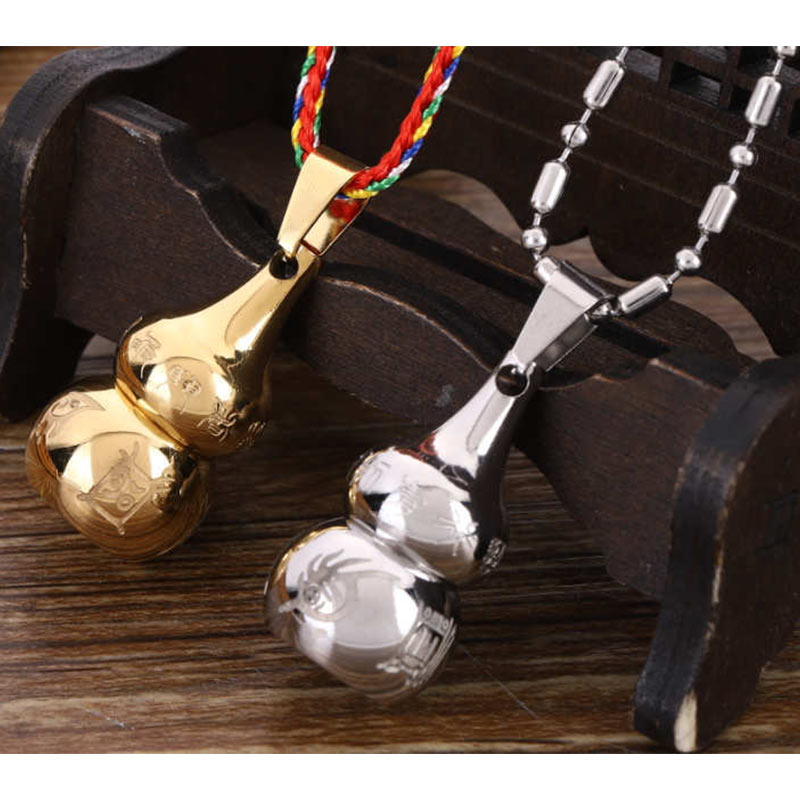 Tibetan Yin Yang Gourd Necklace - Gold and silver gourd pair on carved stand, yin yang necklace