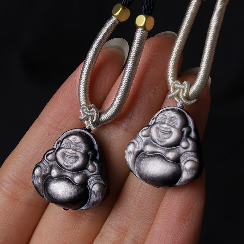Cinnabar Laughing Buddha Yin Yang Zodiac Necklace – pendant beside zodiac chart card, astrology gift set