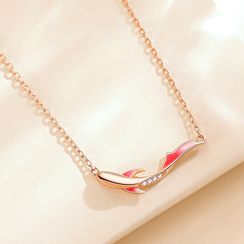 925 Sterling Silver Koi Fish Zircon Luck Prosperity Necklace – side angle detail, silver pendant