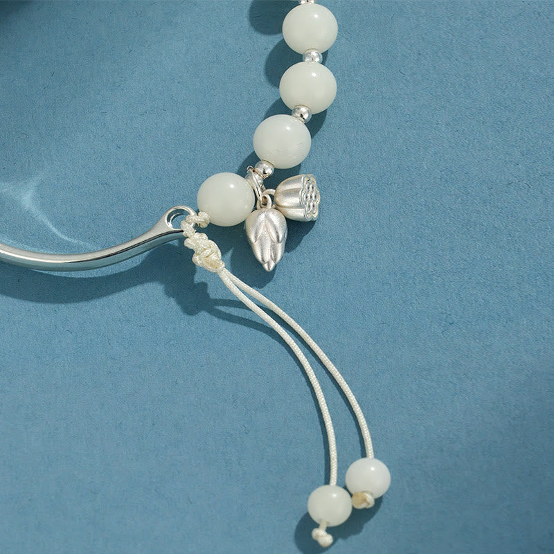 Bodhi Seed Butterfly Lotus Bracelet – Size reference with ruler, adjustable bodhi bangle