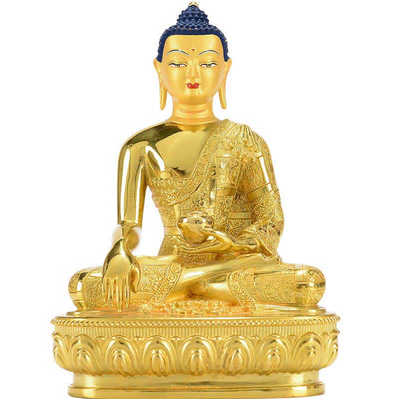 Shakyamuni Enlightenment Copper Statue – size comparison with prayer book, compact shrine offering piece