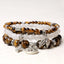 Lotus Bracelet Set – golden tiger's eye and clear quartz beads with silver leaf charms, gemstone bracelet