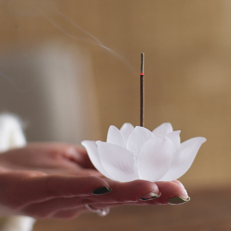 Lotus Liuli Incense Burner – held aloft with rising smoke, Healing