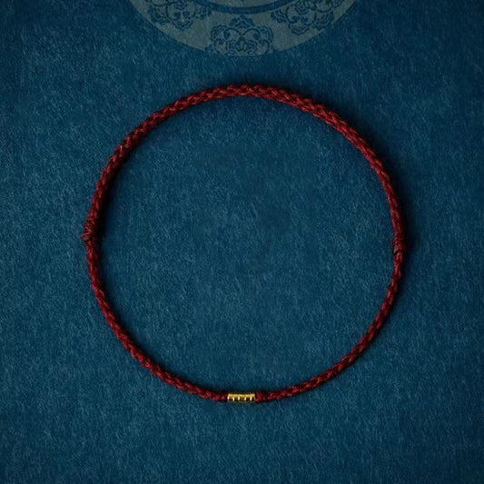 925 Sterling Silver Lucky Gold Bead Braided Bracelet – Dark Red / Bracelet(Wrist Circumference 13-20cm), image 1, healing ...