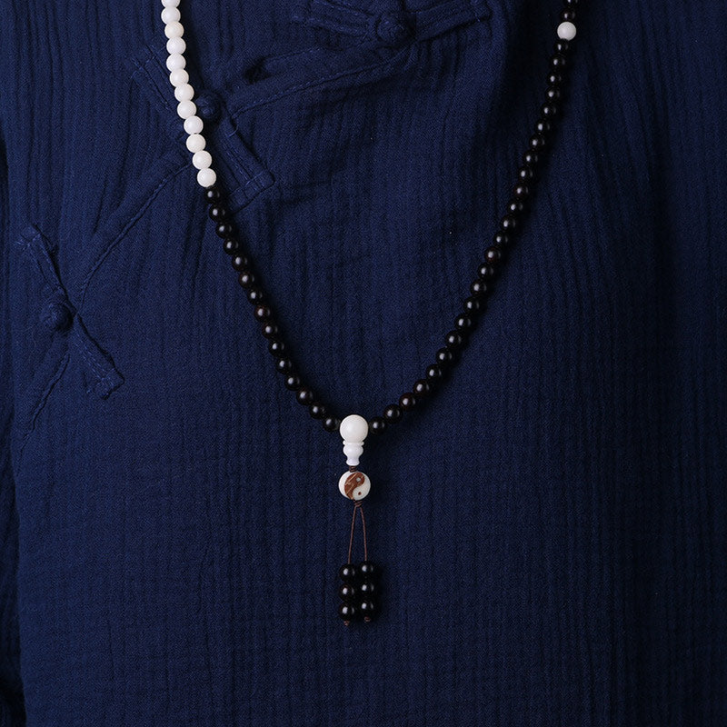 Ebony Yin Yang Protection Mala - prayer beads worn with traditional collar, zen mala necklace