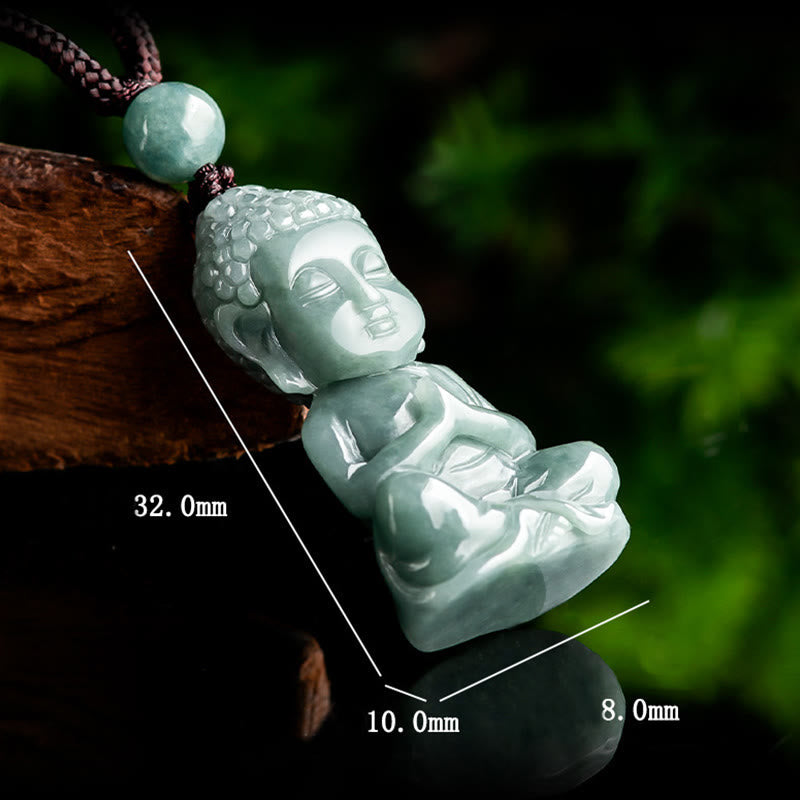 Natural Jade Meditation Buddha Amulet Necklace Serenity Pendant – raw natural jade engraving, organic earth-tone necklace