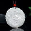 White Jade Dragon Necklace – Translucent carved dragon pendant with red bead on black cord, Harmonious