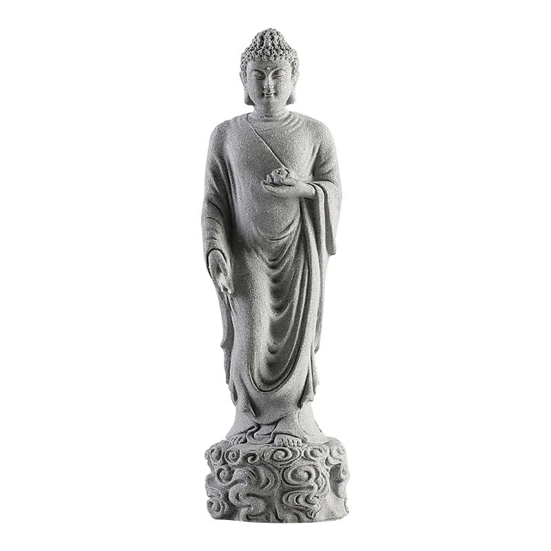 Buddha Meditation Sandstone Art – carved clouds detailed base, auspicious serenity home decor