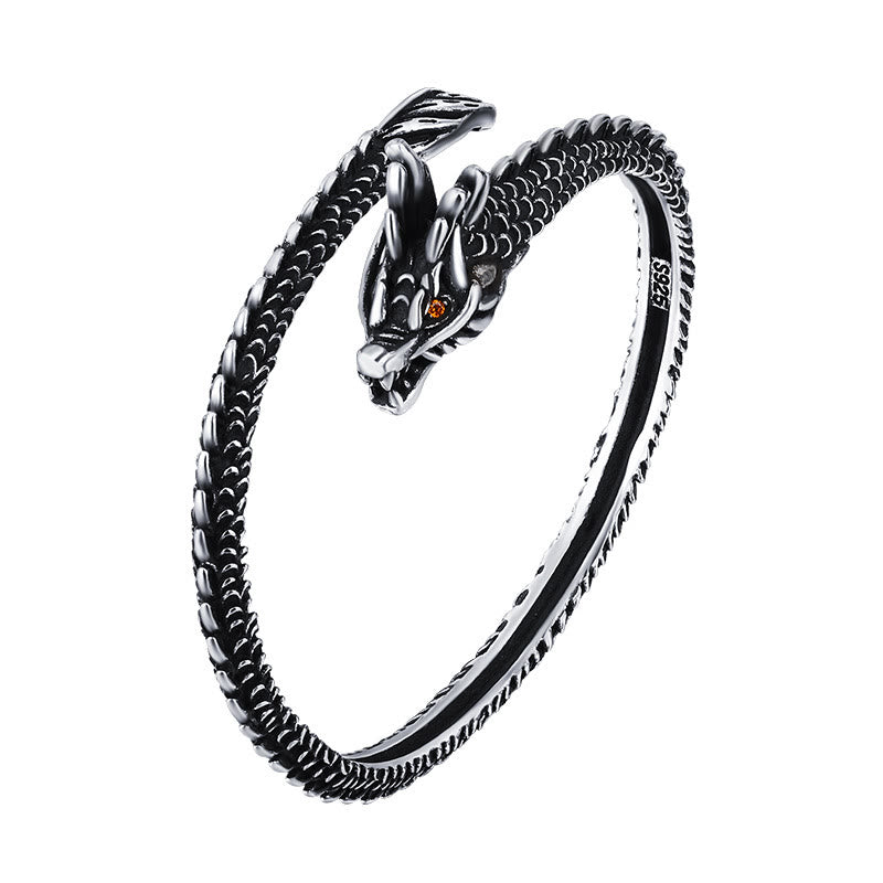 Dragon Scales Pattern Protection Bracelet Bangle - S925 silver cuff dragon head scales, Sterling Quality