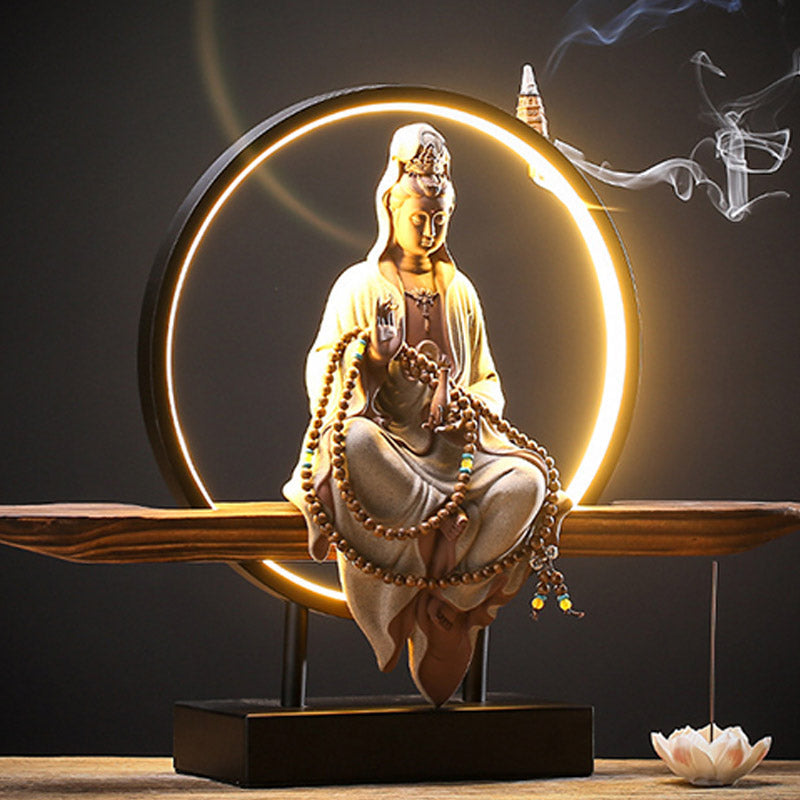 Buddha Avalokitesvara Ceramic Lotus Relaxation Incense Burner – Graceful Buddha lotus holder, mindful serenity decor
