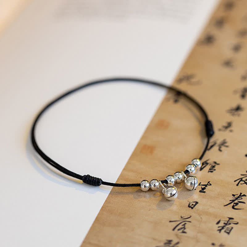 925 Sterling Silver Red String Bell Charm Anklet, image 15