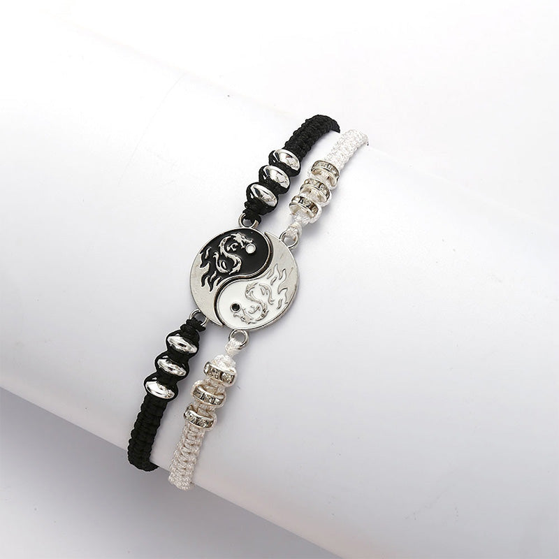 Yin Yang Dragon Couple Bracelet – Interlocking yin-yang pair at angled view, Power