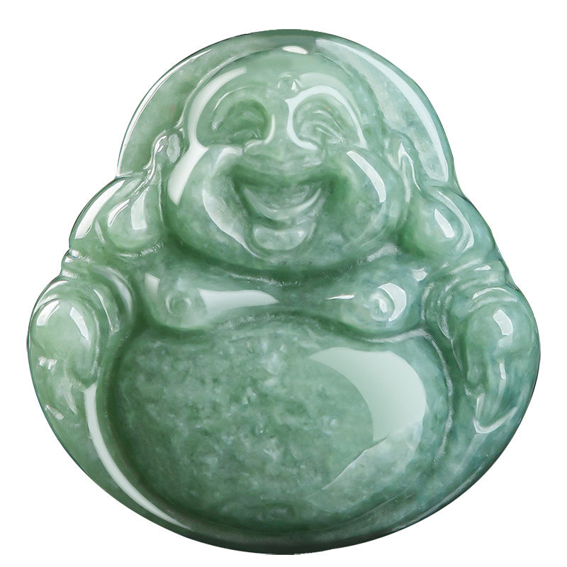 Laughing Buddha Cyan Jade Necklace Success – Cool cyan gemstone reflecting calm confidence, success mindset jewelry