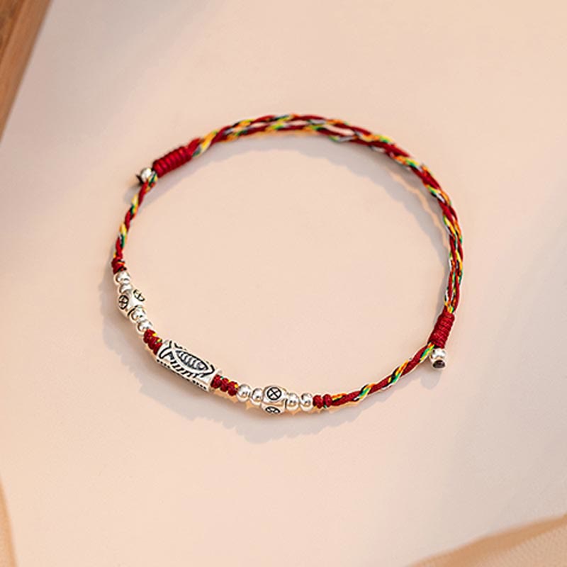 925 Koi Braided Bracelet - lifestyle shot with casual outfit, colorful koi wristband