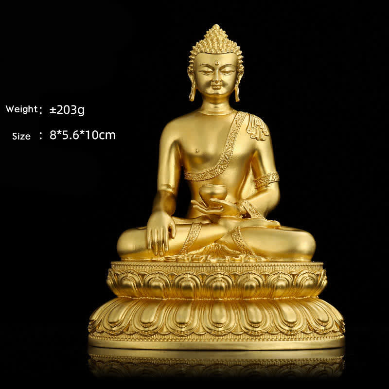 Shakyamuni Amitabha Medicine Buddha Copper Statue Decor – center Shakyamuni face detail, earth-touching mudra statue