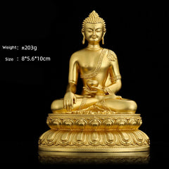 Shakyamuni Amitabha Medicine Buddha Copper Statue Decor – center Shakyamuni face detail, earth-touching mudra statue