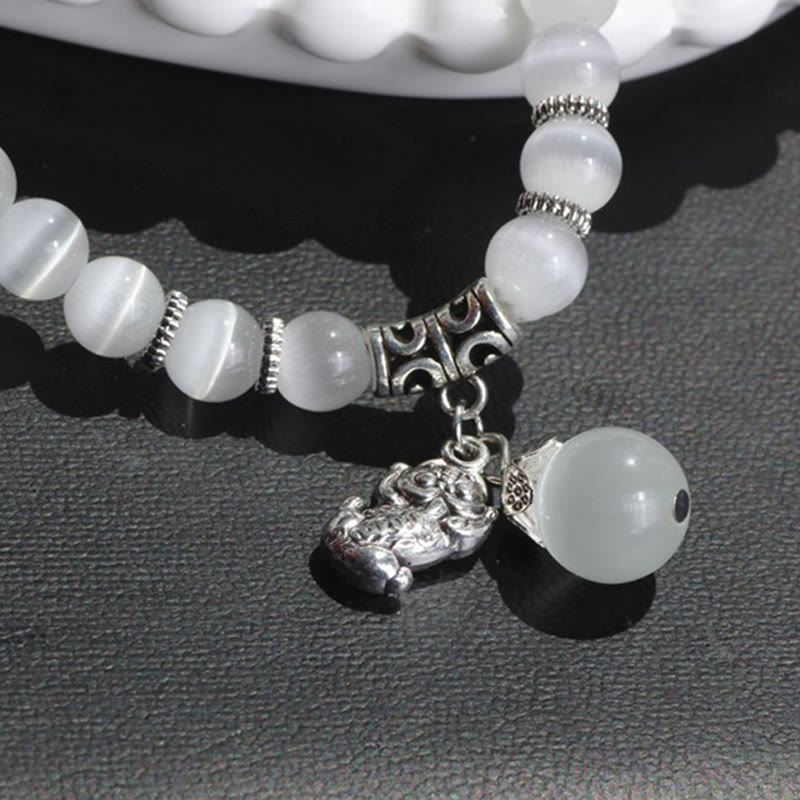 Cat Eye PiXiu Triple Wrap Bracelet – Light Blue Cat's Eye, image 6, healing bracelet