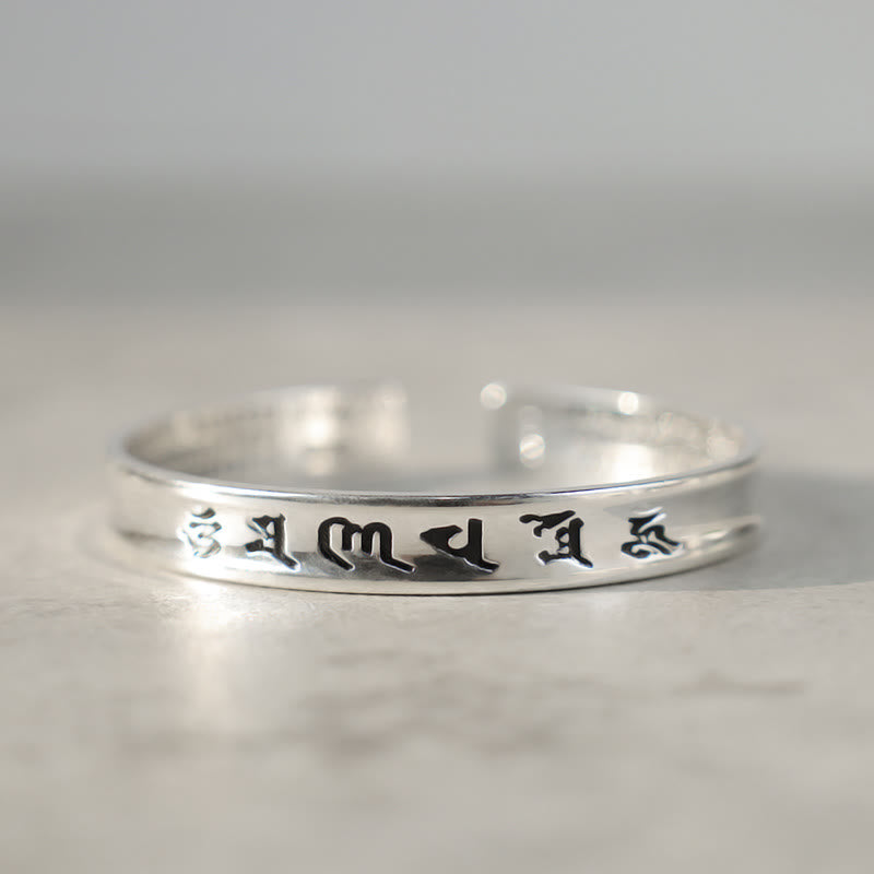 Tibetan Mantra Copper Bracelet - Narrow flat band with deeply etched sacred script, minimalist cuff