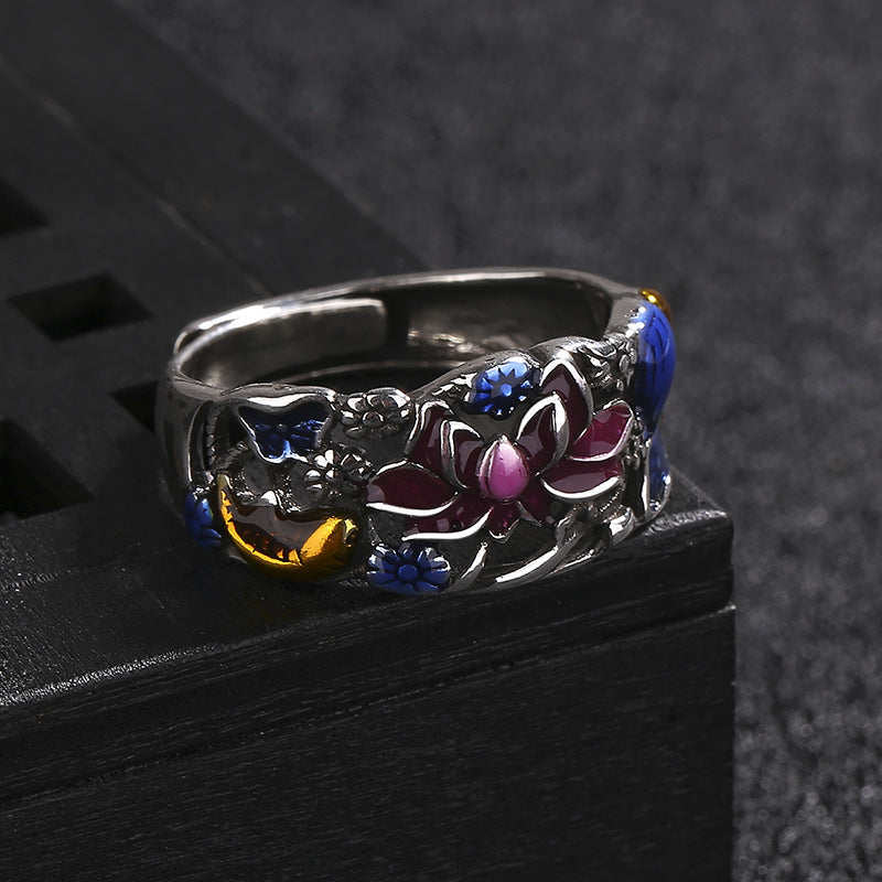 Koi Fish Lotus Ring – adjustable mechanism close-up, lotus flower, koi fish ring detail