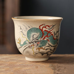 Chinese Zodiac Ceramic Teacup - hand-painted rat zodiac cup with red berries, speckled stoneware