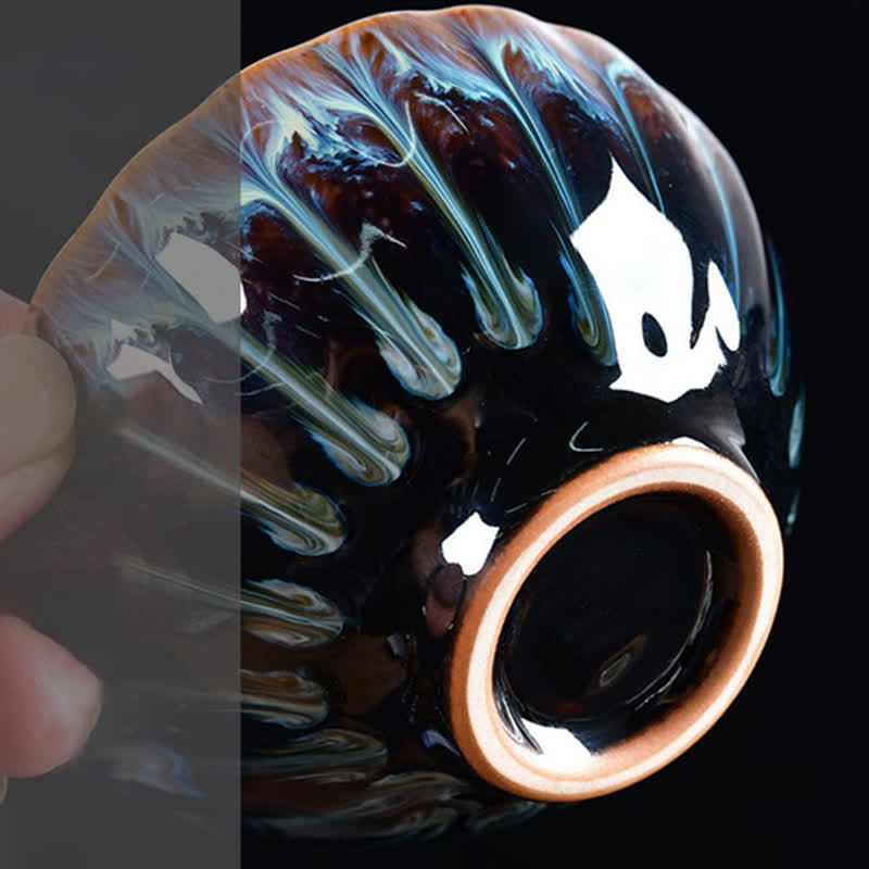 Lotus Peacock Dragon Phoenix Koi Fish Ceramic Teacup – top-down view showing interior glaze, 120ml capacity