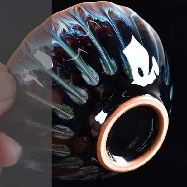 Lotus Peacock Dragon Phoenix Koi Fish Ceramic Teacup – top-down view showing interior glaze, 120ml capacity