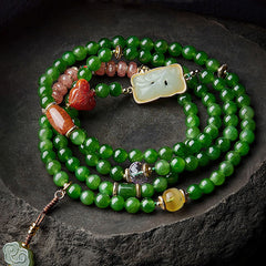 108 Mala Beads Jade Agate Bracelet – Hand-knotted 108 bead mala with Buddha head, spiritual accessory