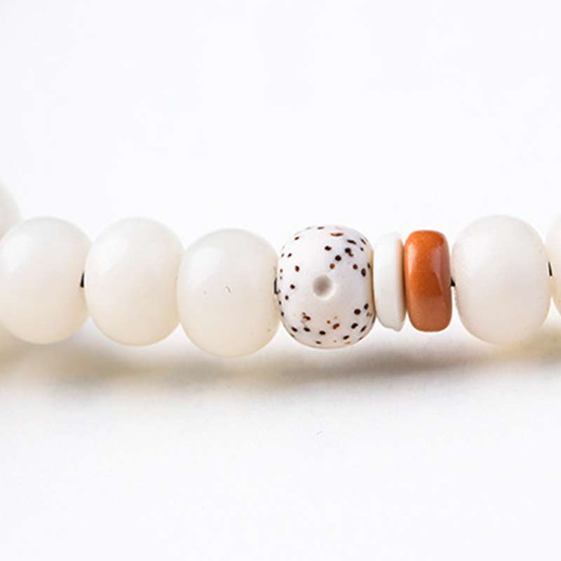 Tibetan White Jade Bodhi Lotus Blessing Bracelet | Enlightenment