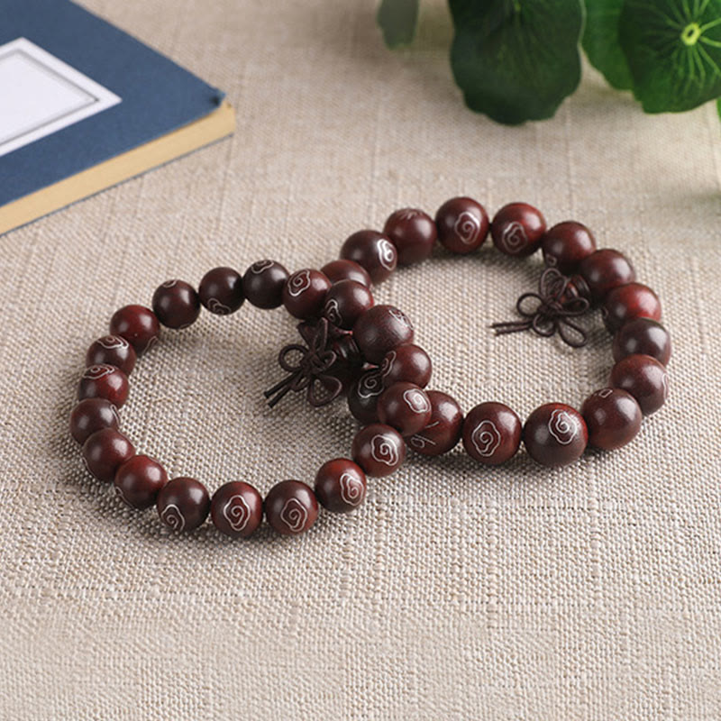 Sterling Silver Sandalwood Mantra Bracelet – two loops styled with book and plant, sandalwood prayer bracelet