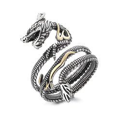 Vintage Dragon Pattern Copper Ring - Dragon wrap ring on white background, bold