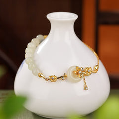 Sterling Silver Hetian Jade Peace Buckle Bracelet