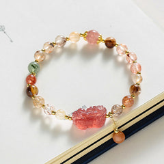Rutilated Quartz Strawberry Quartz PiXiu Bracelet, image 3, healing bracelet